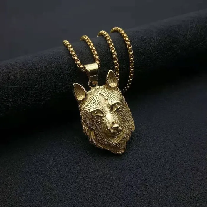 Wholesale Viking Wolf Head Pendant Necklace | Punk Stainless Steel Titanium Steel Bulk Supplier & Factory Price