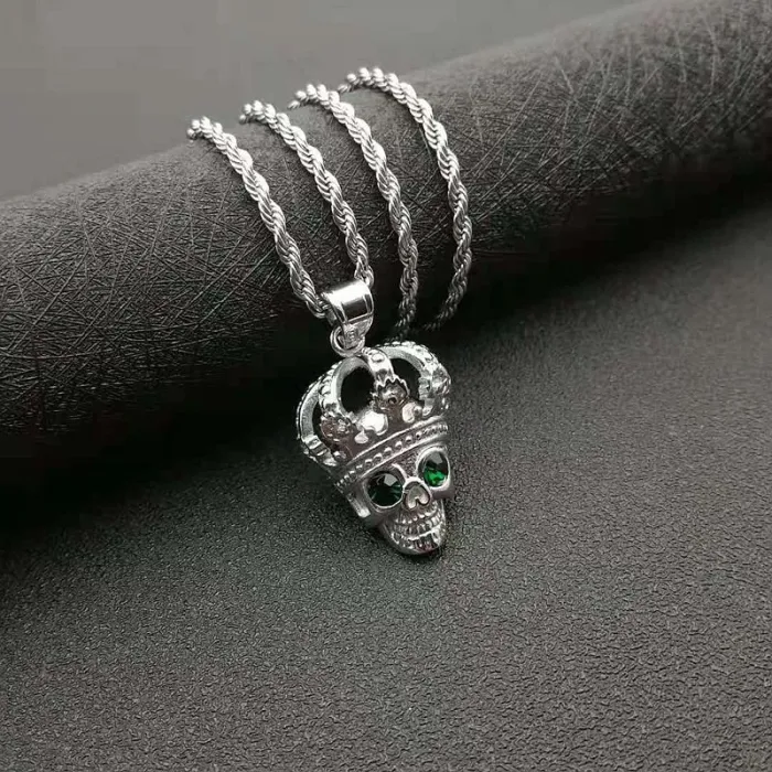 Wholesale Skull King Pendant Necklace | 316 Stainless Steel Gold Plated Green Eye Crown Bulk Supplier & Factory Price