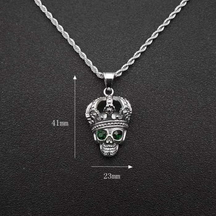 Wholesale Skull King Pendant Necklace | 316 Stainless Steel Gold Plated Green Eye Crown Bulk Supplier & Factory Price