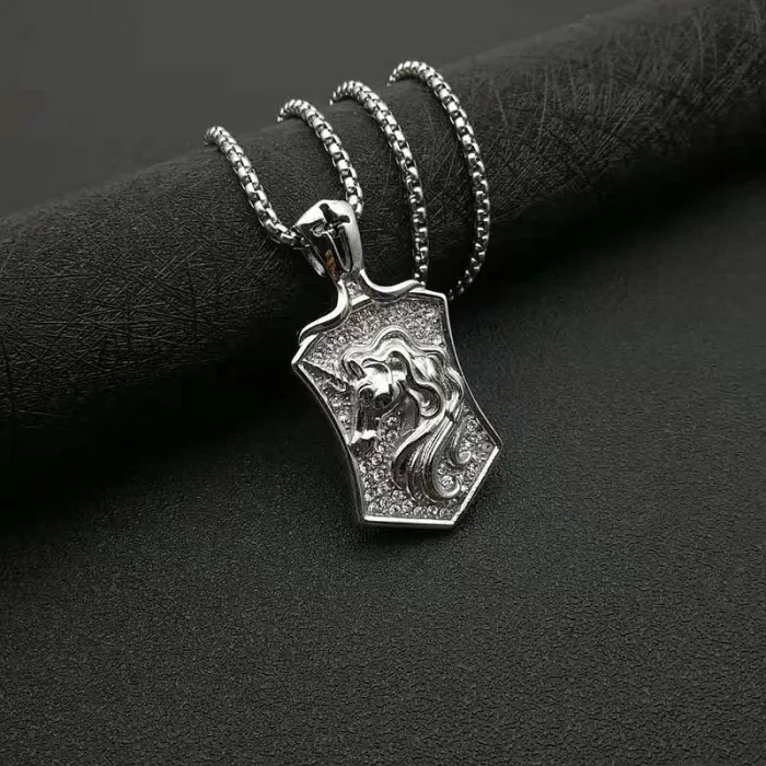 Wholesale Hip Hop Unicorn Horse Head Pendant Necklace | Titanium Steel Gold Plated CZ Bulk Supplier & Factory Price