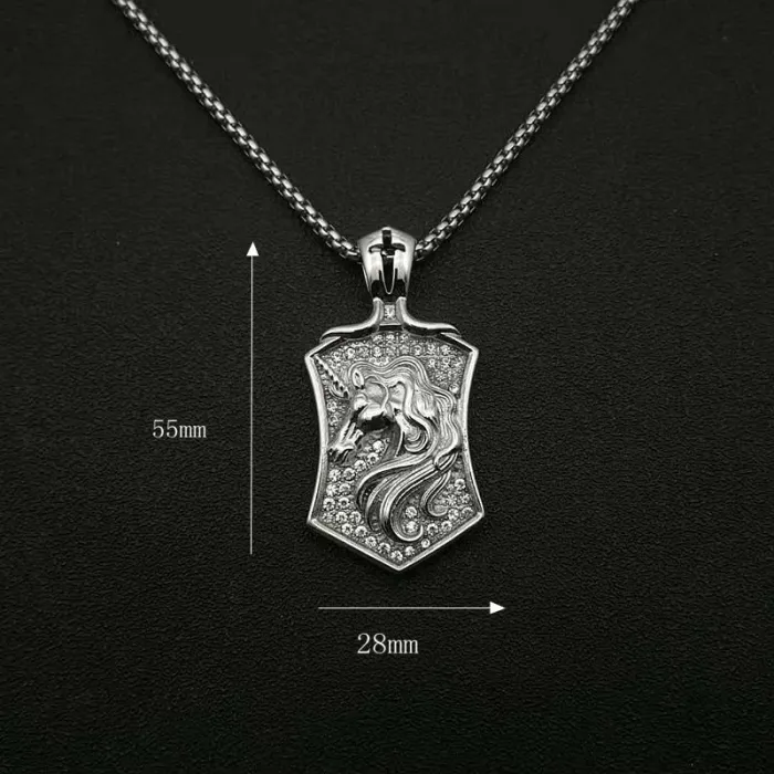Wholesale Hip Hop Unicorn Horse Head Pendant Necklace | Titanium Steel Gold Plated CZ Bulk Supplier & Factory Price