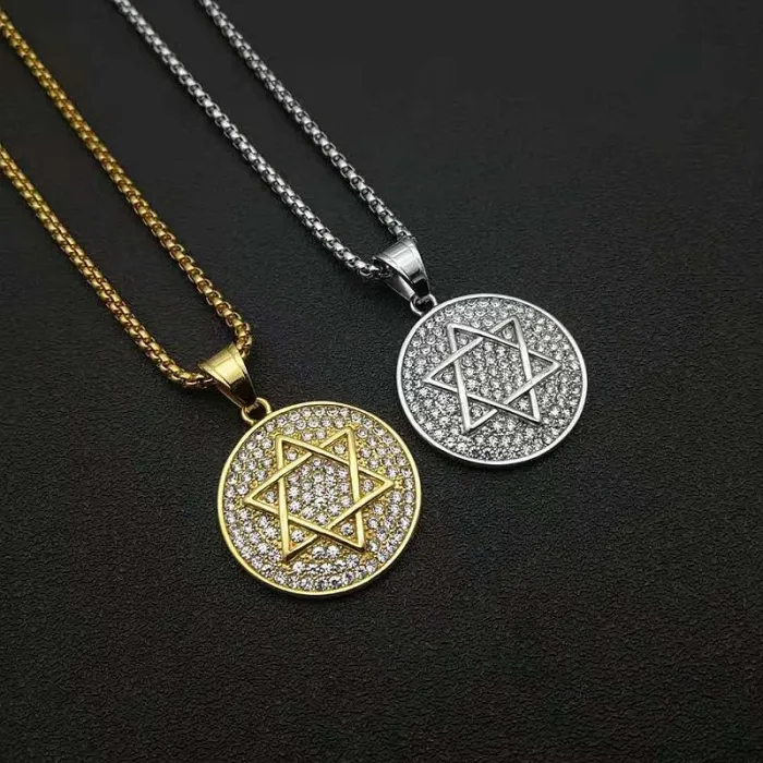 Wholesale Hip Hop Star of David Pendant Necklace | Stainless Steel Full CZ Jewish Bulk Supplier & Factory Price