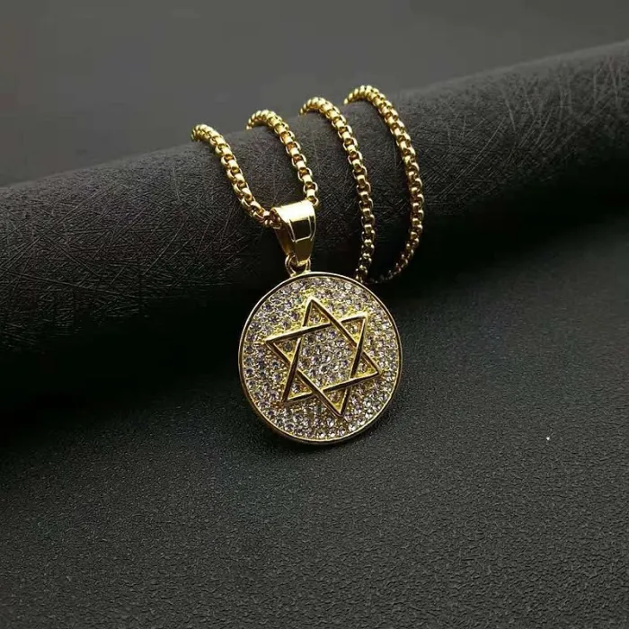 Wholesale Hip Hop Star of David Pendant Necklace | Stainless Steel Full CZ Jewish Bulk Supplier & Factory Price