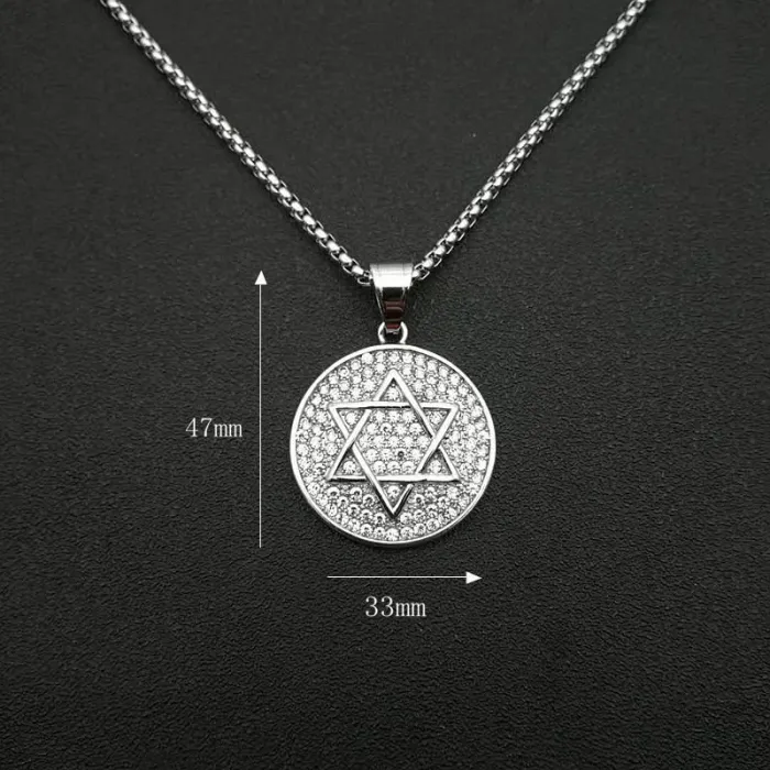 Wholesale Hip Hop Star of David Pendant Necklace | Stainless Steel Full CZ Jewish Bulk Supplier & Factory Price