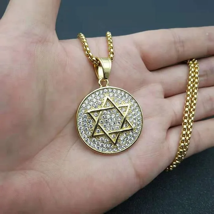 Wholesale Hip Hop Star of David Pendant Necklace | Stainless Steel Full CZ Jewish Bulk Supplier & Factory Price