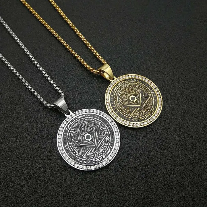 Wholesale Masonic Illuminati Pendant Necklace | Titanium Steel Gold Plated Micro Pave CZ Bulk Supplier & Factory Price