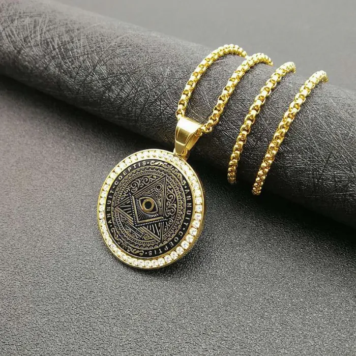 Wholesale Masonic Illuminati Pendant Necklace | Titanium Steel Gold Plated Micro Pave CZ Bulk Supplier & Factory Price
