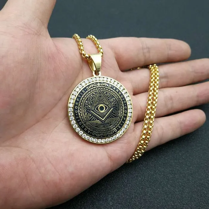 Wholesale Masonic Illuminati Pendant Necklace | Titanium Steel Gold Plated Micro Pave CZ Bulk Supplier & Factory Price