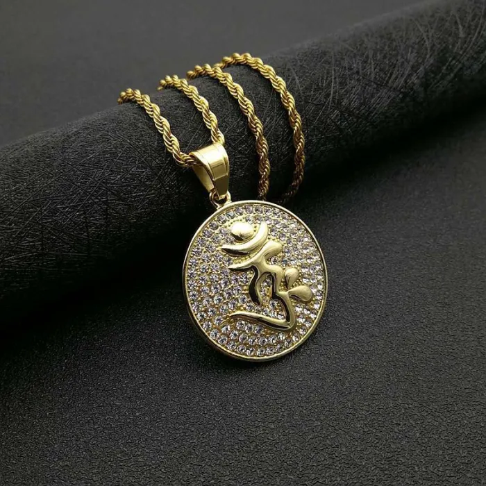 Wholesale Shurangama Mantra Medallion Pendant Necklace | Titanium Steel Gold Plated CZ Bulk Supplier & Factory Price