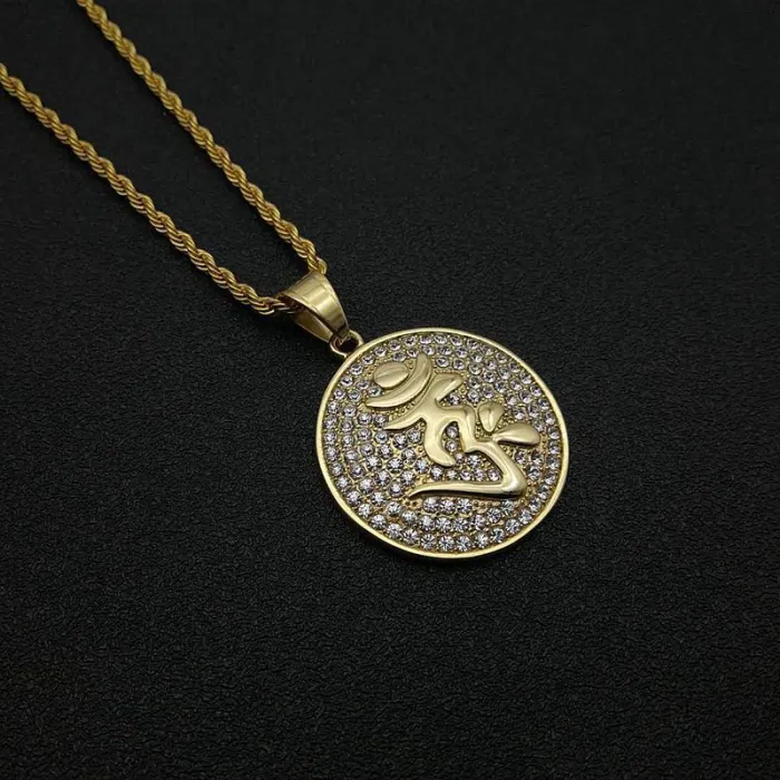Wholesale Shurangama Mantra Medallion Pendant Necklace | Titanium Steel Gold Plated CZ Bulk Supplier & Factory Price