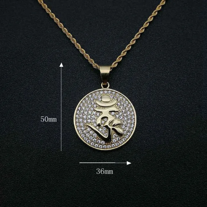 Wholesale Titanium Steel Gold Plated Diamond Surangama Mantra Round Pendant Necklace – Bulk Supplier Factory Price