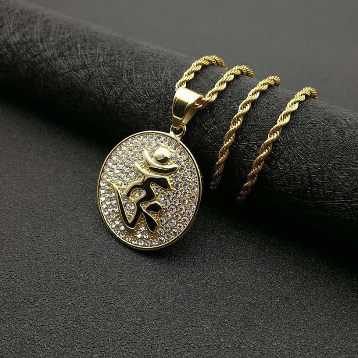 Wholesale Titanium Steel Gold Plated Diamond Surangama Mantra Round Pendant Necklace – Bulk Supplier Factory Price