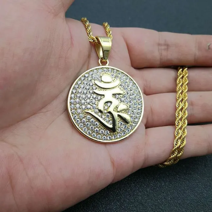 Wholesale Titanium Steel Gold Plated Diamond Surangama Mantra Round Pendant Necklace – Bulk Supplier Factory Price