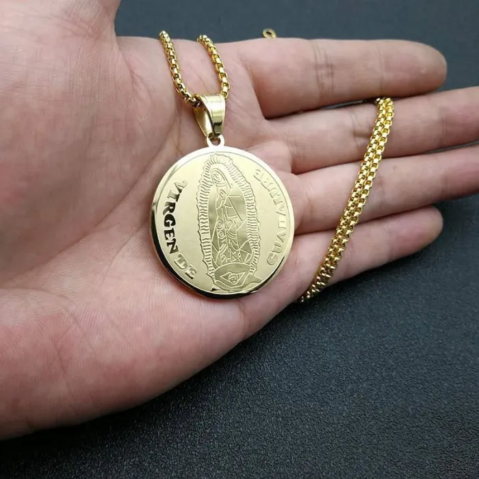 Wholesale Titanium Steel Gold Plated Virgin Mary Pendant Necklace – Double Sided Religious Jewelry Bulk Supplier Factory Price