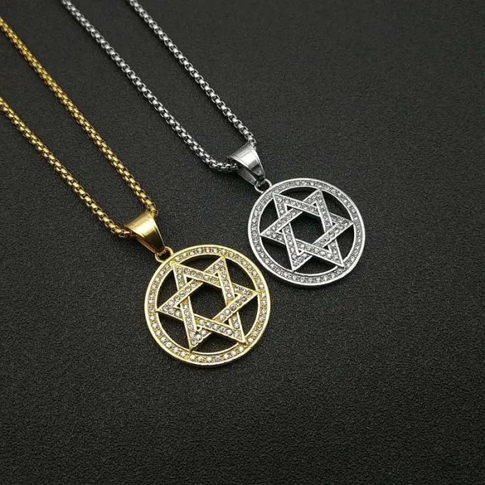 Wholesale Gold Plated Titanium Steel Star of David Pendant Necklace – Hip Hop Jewelry Bulk Supplier Factory Price