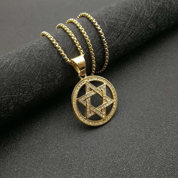 Wholesale Gold Plated Titanium Steel Star of David Pendant Necklace – Hip Hop Jewelry Bulk Supplier Factory Price