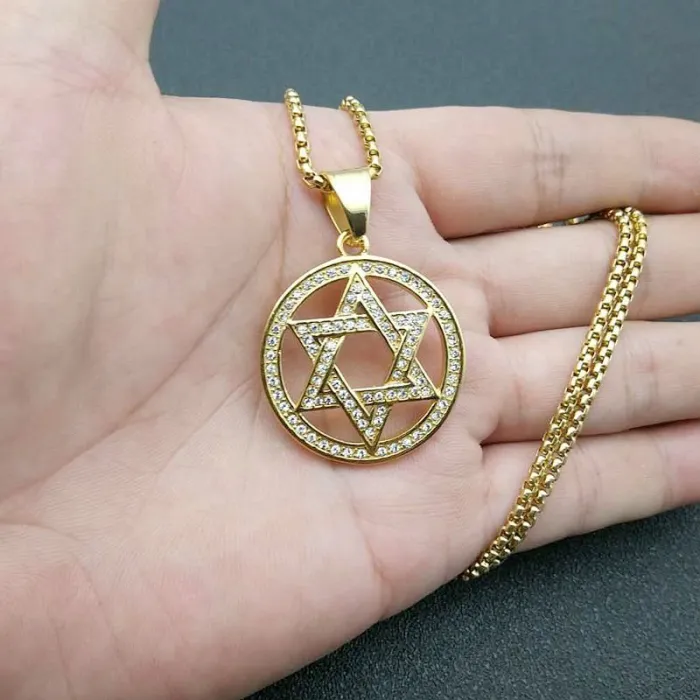 Wholesale Gold Plated Titanium Steel Star of David Pendant Necklace – Hip Hop Jewelry Bulk Supplier Factory Price