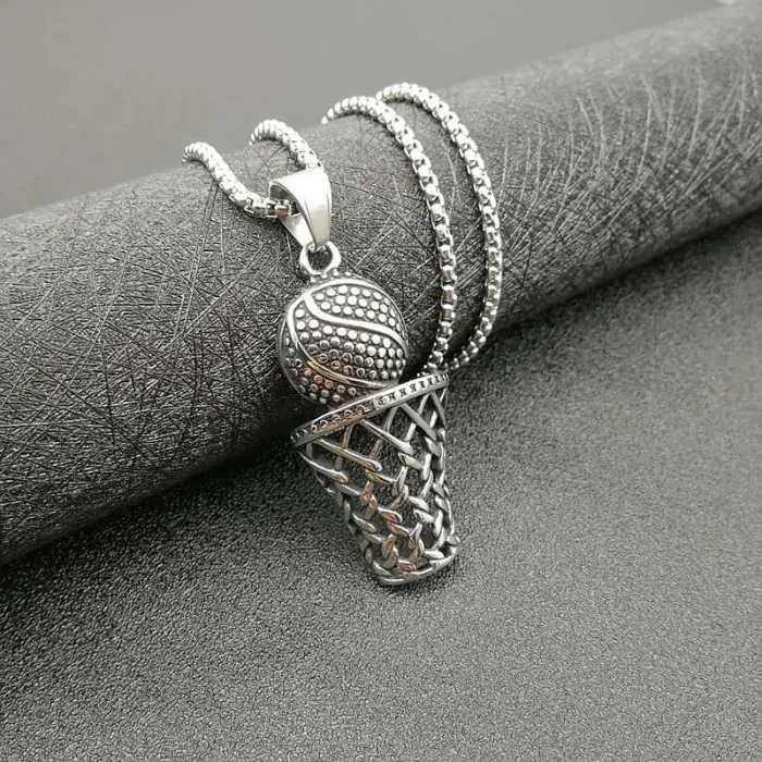 Wholesale Polished Titanium Steel Basketball Hoop Pendant Necklace – Sports Jewelry Bulk Supplier Factory Price