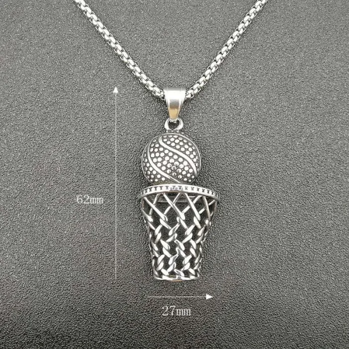 Wholesale Polished Titanium Steel Basketball Hoop Pendant Necklace – Sports Jewelry Bulk Supplier Factory Price