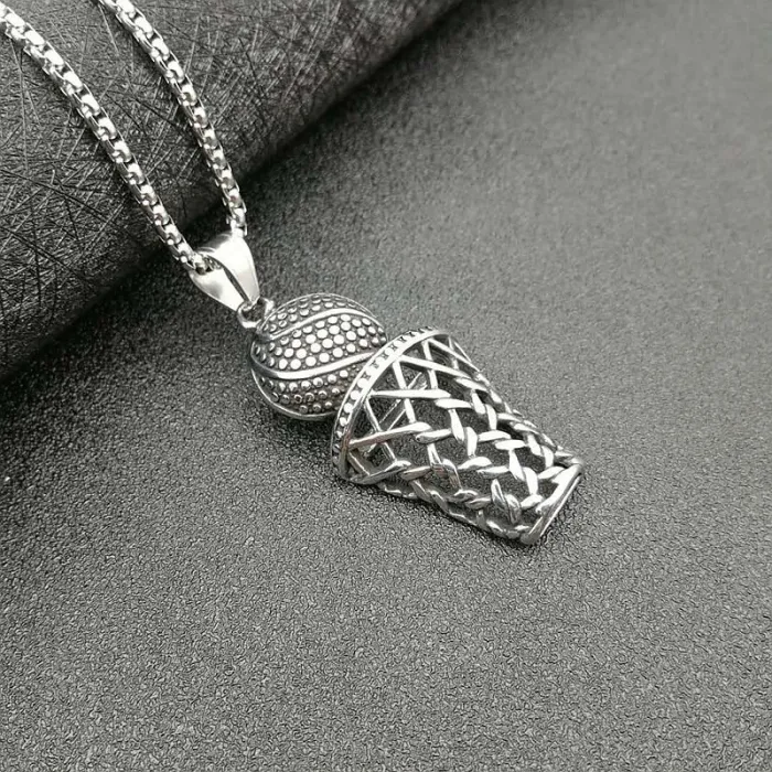 Wholesale Polished Titanium Steel Basketball Hoop Pendant Necklace – Sports Jewelry Bulk Supplier Factory Price