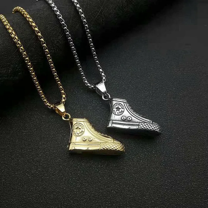 Wholesale Gold Plated Titanium Steel Sneaker Pendant Necklace – Hip Hop Jewelry Bulk Supplier Factory Price