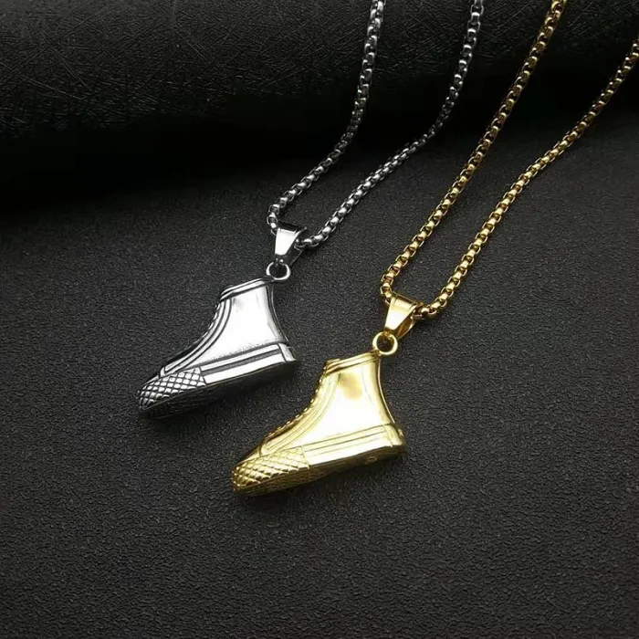 Wholesale Gold Plated Titanium Steel Sneaker Pendant Necklace – Hip Hop Jewelry Bulk Supplier Factory Price