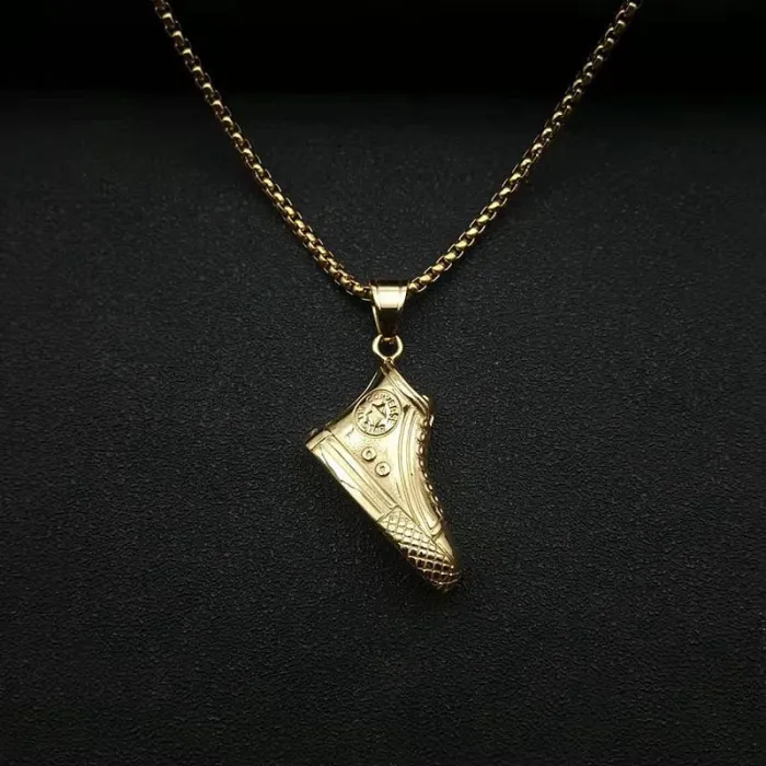 Wholesale Gold Plated Titanium Steel Sneaker Pendant Necklace – Hip Hop Jewelry Bulk Supplier Factory Price