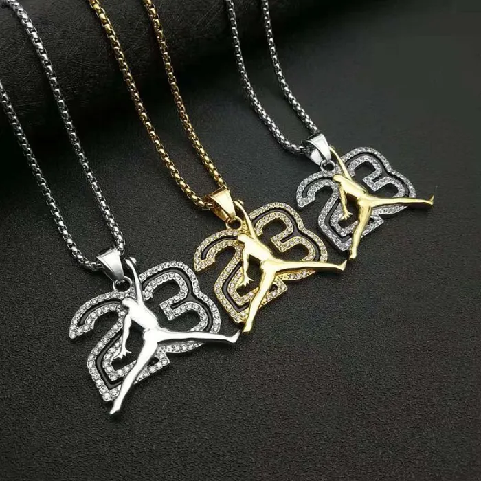 Wholesale Basketball Dunk Pendant – Bulk Gold-Plated Stainless Steel 23 Number Hip Hop Necklace with CZ at Factory Price