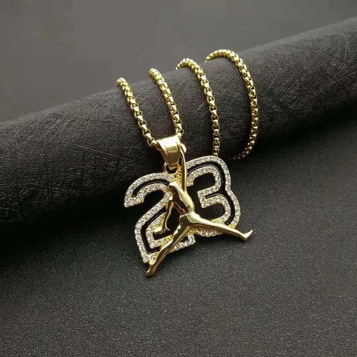 Wholesale Basketball Dunk Pendant – Bulk Gold-Plated Stainless Steel 23 Number Hip Hop Necklace with CZ at Factory Price
