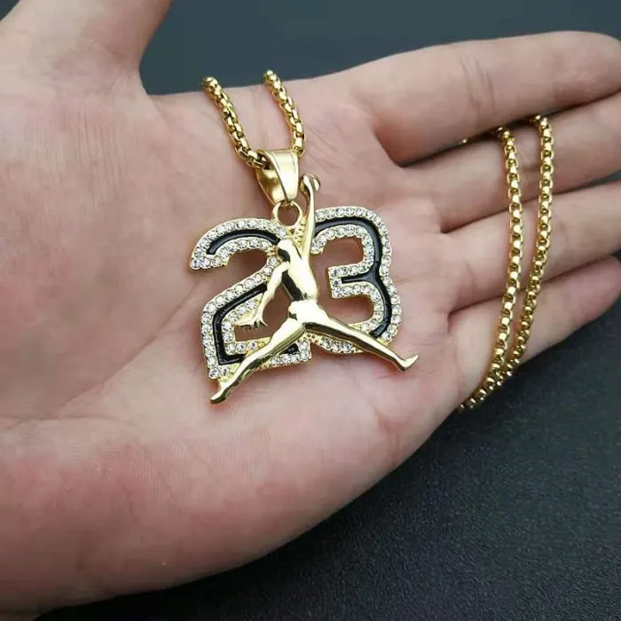 Wholesale Basketball Dunk Pendant – Bulk Gold-Plated Stainless Steel 23 Number Hip Hop Necklace with CZ at Factory Price