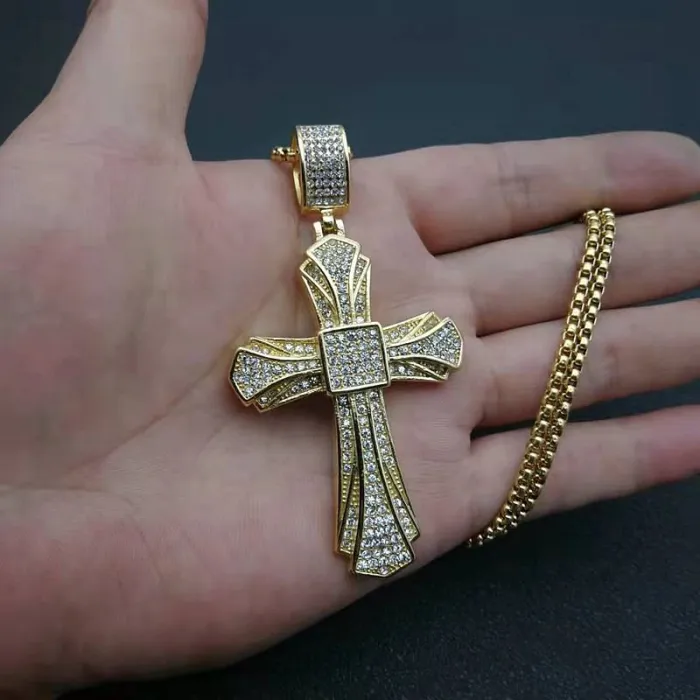 Wholesale Gold Cross Pendant Necklace – Bulk Titanium Steel Full CZ Hip Hop Jewelry for Men at Factory Price