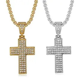 Wholesale Full CZ Cross Pendant – Bulk Gold-Plated Titanium Steel Hip Hop Necklace for Men & Women at Factory Price - Jewelryto
