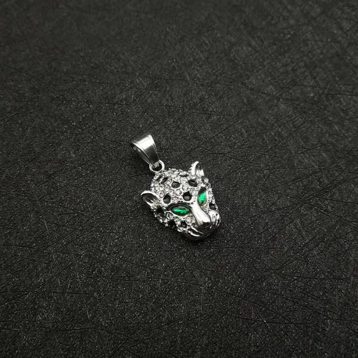 Wholesale Leopard Head Pendant – Bulk Gold-Plated Stainless Steel Hip Hop Necklace with CZ and Red/Green/Blue Eyes at Factory Price