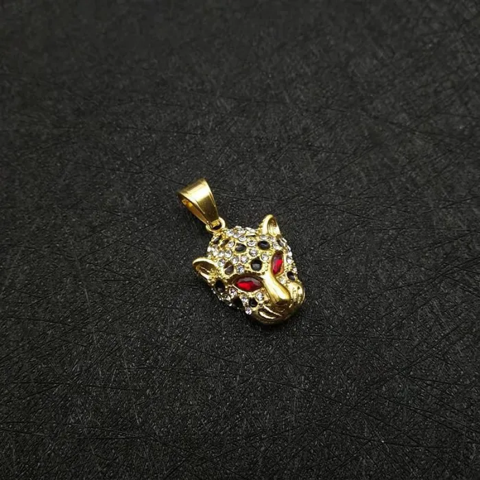 Wholesale Leopard Head Pendant – Bulk Gold-Plated Stainless Steel Hip Hop Necklace with CZ and Red/Green/Blue Eyes at Factory Price