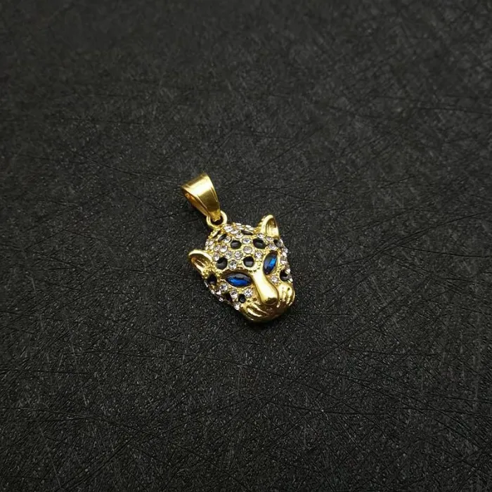 Wholesale Leopard Head Pendant – Bulk Gold-Plated Stainless Steel Hip Hop Necklace with CZ and Red/Green/Blue Eyes at Factory Price