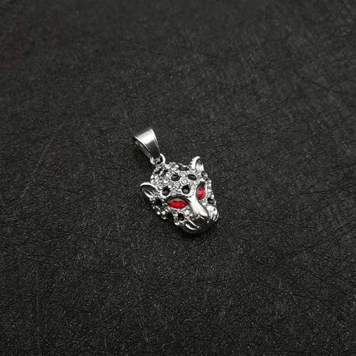 Wholesale Leopard Head Pendant – Bulk Gold-Plated Stainless Steel Hip Hop Necklace with CZ and Red/Green/Blue Eyes at Factory Price