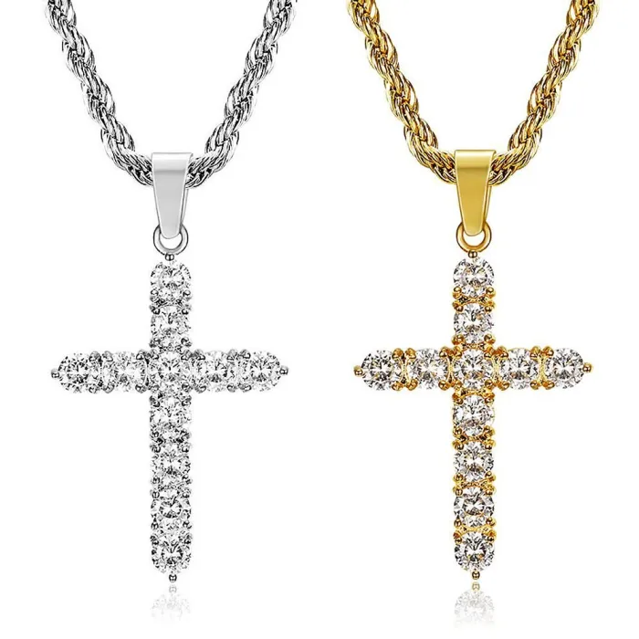 Wholesale Hip Hop Zircon Pendant Necklace – Bulk Gold-Plated Titanium Steel Jewelry at Factory Price