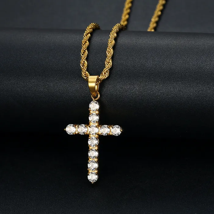 Wholesale Hip Hop Zircon Pendant Necklace – Bulk Gold-Plated Titanium Steel Jewelry at Factory Price