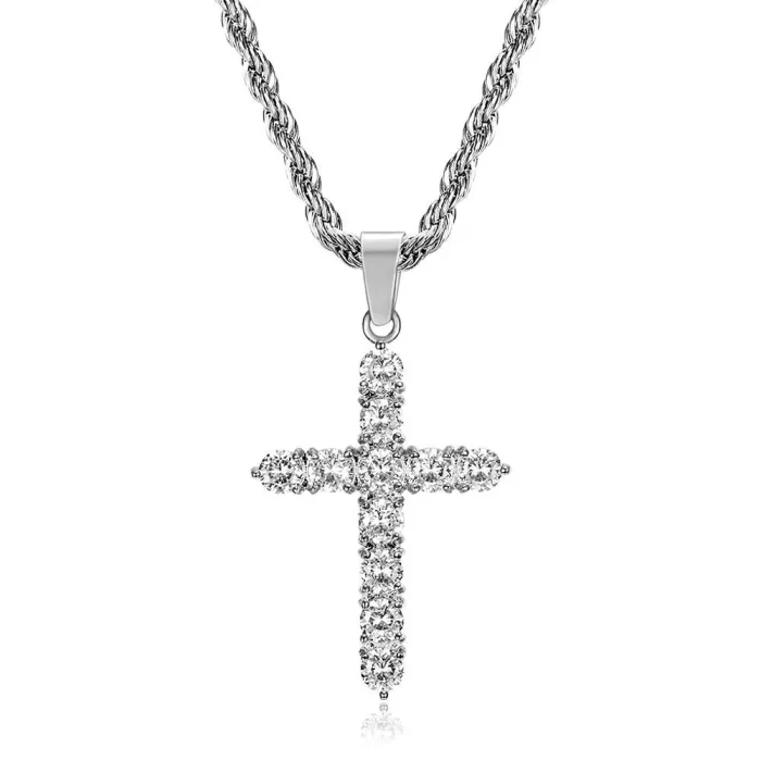 Wholesale Hip Hop Zircon Pendant Necklace – Bulk Gold-Plated Titanium Steel Jewelry at Factory Price