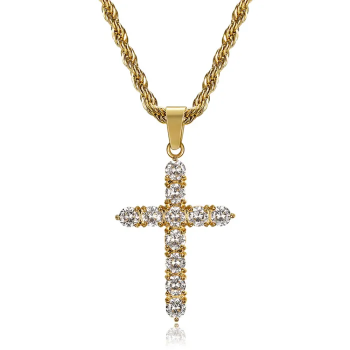 Wholesale Hip Hop Zircon Pendant Necklace – Bulk Gold-Plated Titanium Steel Jewelry at Factory Price