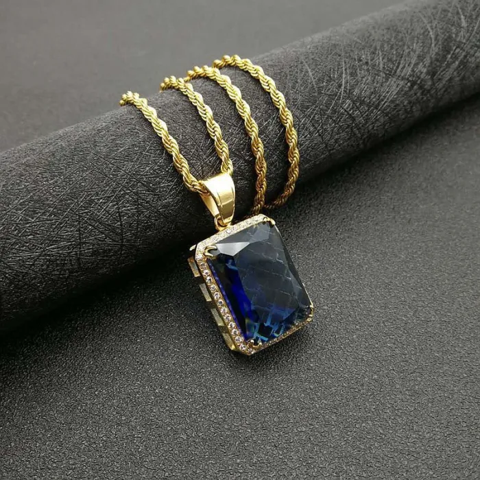 Wholesale Gemstone Pendant Necklace – Bulk Gold-Plated Titanium Steel Hip Hop Jewelry with CZ at Factory Price