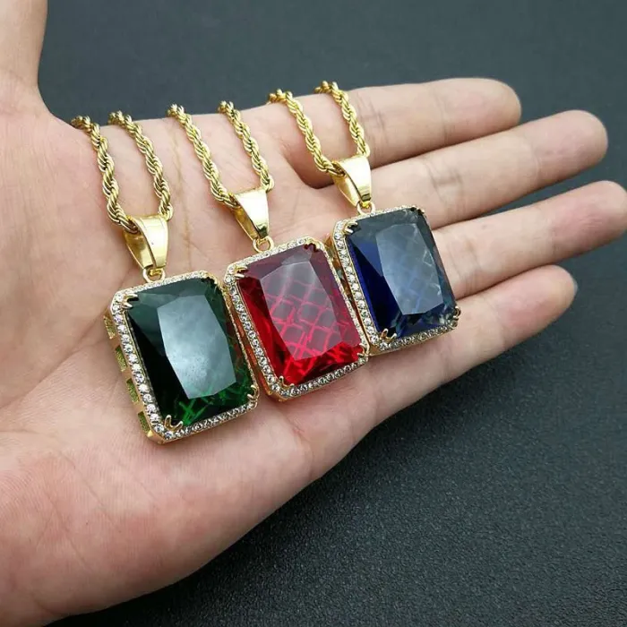 Wholesale Gemstone Pendant Necklace – Bulk Gold-Plated Titanium Steel Hip Hop Jewelry with CZ at Factory Price