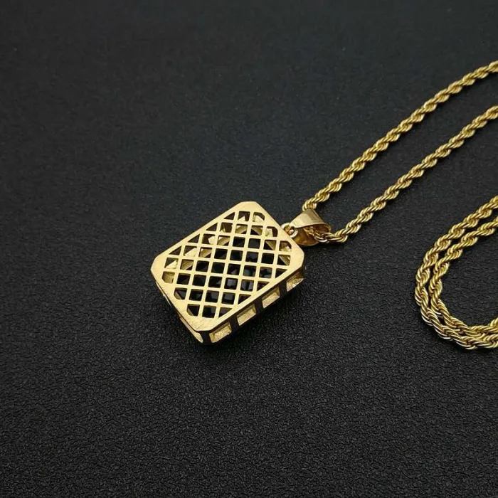 Wholesale Gemstone Pendant Necklace – Bulk Gold-Plated Titanium Steel Hip Hop Jewelry with CZ at Factory Price