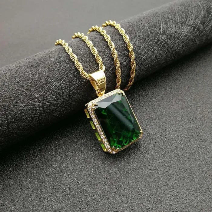 Wholesale Gemstone Pendant Necklace – Bulk Gold-Plated Titanium Steel Hip Hop Jewelry with CZ at Factory Price