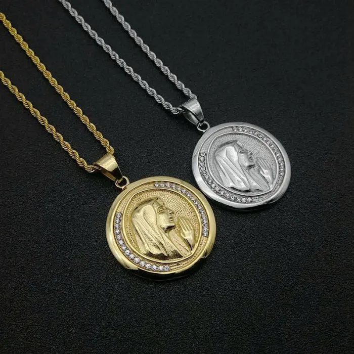 Wholesale Gold Plated Titanium Steel Virgin Mary Pendant Necklace – Hip Hop Religious Jewelry Bulk Supplier Factory Price