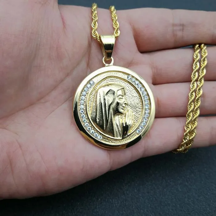 Wholesale Gold Plated Titanium Steel Virgin Mary Pendant Necklace – Hip Hop Religious Jewelry Bulk Supplier Factory Price