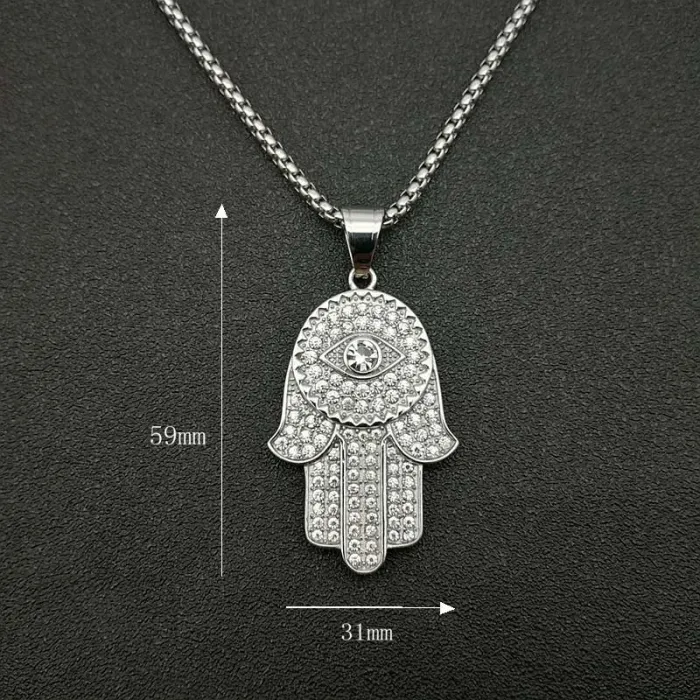 Wholesale Gold Plated Titanium Steel Hamsa Hand Pendant Necklace – Hip Hop Jewelry Bulk Supplier Factory Price