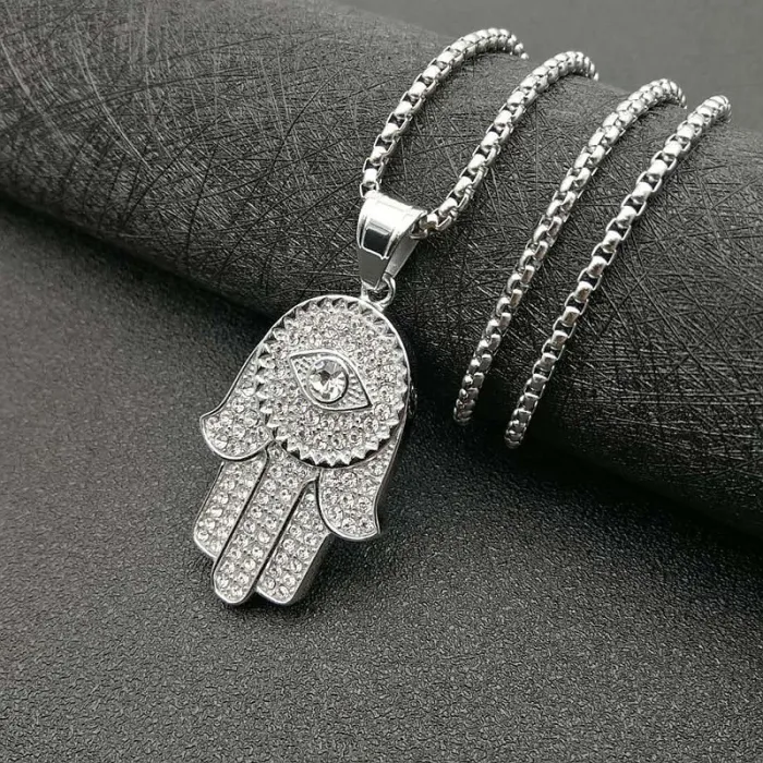 Wholesale Gold Plated Titanium Steel Hamsa Hand Pendant Necklace – Hip Hop Jewelry Bulk Supplier Factory Price