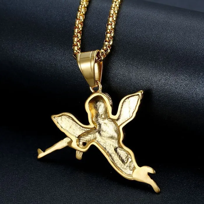 Wholesale Gold Plated Titanium Steel Avenging Angel Pendant Necklace – Hip Hop Iced Out Jewelry Bulk Supplier Factory Price