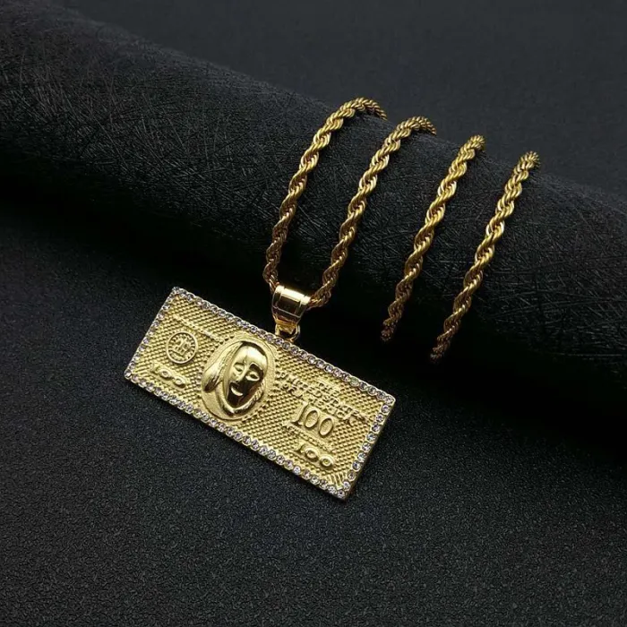 Wholesale Gold Plated Titanium Steel Dollar Sign Pendant Necklace – Hip Hop Iced Out Jewelry Bulk Supplier Factory Price